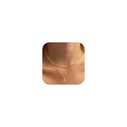 Initial Necklaces for Women Dainty Gold Silver Layered Letter Pendant Necklace Cute Figaro Chain Choker Necklace Personalized Trendy Stuff Jewelry Stack Gift for Women Her - color: Gold, style: A.