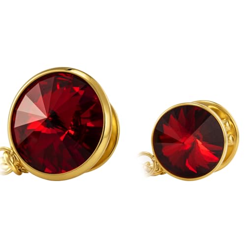 HAWSON Birthstone Brooch Pin for Men with Hanging Chain & Crystal, Mens Gold Tone Lapel Pin for Wedding/Birthday/Party Dress Suits Accessories - color: January Garnet