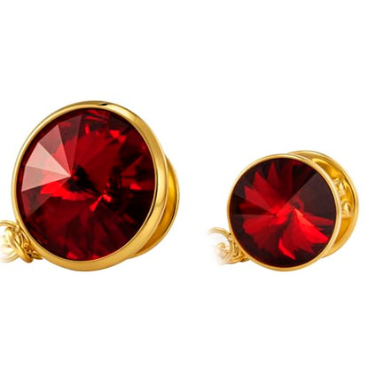 HAWSON Birthstone Brooch Pin for Men with Hanging Chain & Crystal, Mens Gold Tone Lapel Pin for Wedding/Birthday/Party Dress Suits Accessories - color: January Garnet