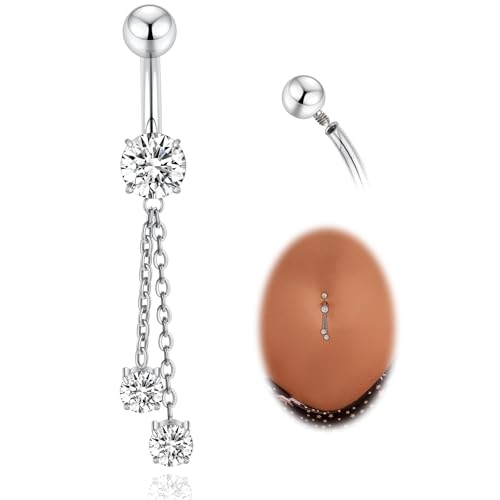 AROWRO Dangle Belly Button Rings Titanium Gold Sliver Belly Button Ring Hypoallergenic 14G Dangle Navel Piercing Jewelry 10mm Barbell for Women - color: Sliver