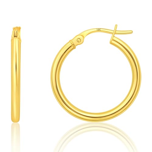 10k or 14k Gold Hoop Earrings for Women | Hypoallergenic Small to Large 12MM to 50MM Hoop Earrings with Secure Click Tops | Yellow or White Gold Classic Hoops in 2MM Thick Tube by MAX + STONE - color: 14K Yellow Gold, size: 25mm | 1 inch Diameter