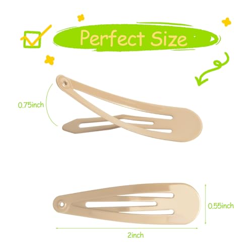 120 Pack Taupe 2 Inch Barrettes Women Metal Snap Hair Clips Accessories | Non - Slip Hairpins Barrettes for Kids Girls Teens - color: Taupe