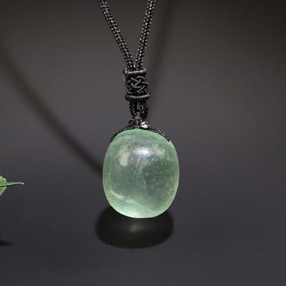 Anjiucc Natural Gemstone Tree of Life Black Obsidian/Golden Obsidian Pendant Necklace for Male and Female Necklace - color: Green Fluorite