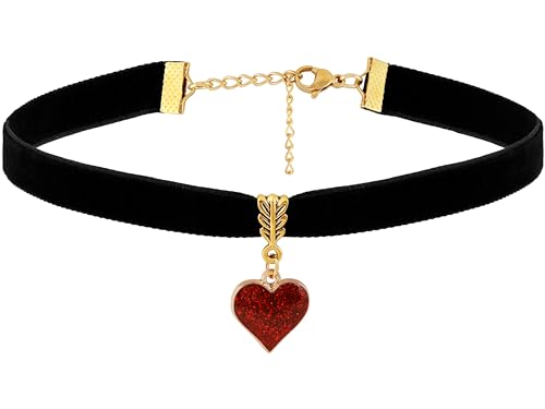 Sacina Black Heart Choker, Black Choker, Gothic Vintage Necklace, Valentine Gift, Christmas Jewelry Gift For Women - color: red