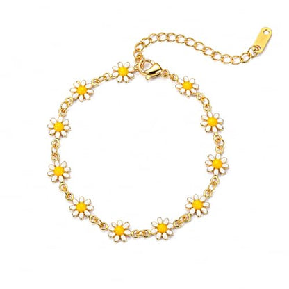 Women's Stainless Steel Daisy Anklet Gold Chain Dainty Flower Ankle Bracelet for Summer Beach Wear - color: White Daisy