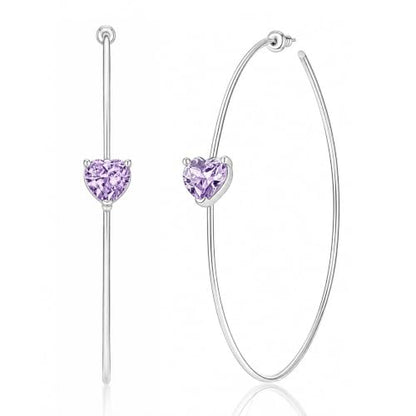 OwMell Large Hoop Earrings for Women 925 Sterling Silver Post 14K Gold Plated Big Hoops Earrings Trendy Pearl Cubic Zirconia Hoop Earrings - color: Purple Silver
