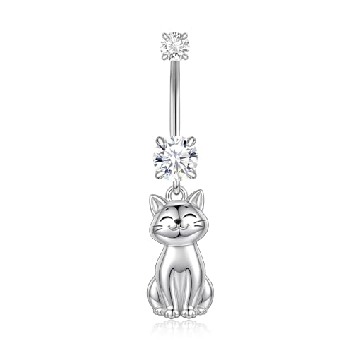 Belly Button Rings 925 Sterling Silver Belly Piercing Jewelry Hypoallergenic Navel Rings Gifts for Women - style: Cat
