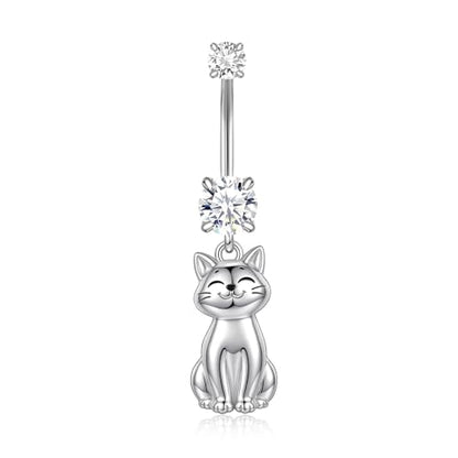 Belly Button Rings 925 Sterling Silver Belly Piercing Jewelry Hypoallergenic Navel Rings Gifts for Women - style: Cat