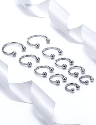 20G 18G 16G 14G 12G ASTM F136 Titanium Horseshoe Septum Nose Ring Piercing Jewelry Circular Barbell Helix Snug Tragus Rook Daith Cartilage Earring Lip Ring Hoop Piercing Jewelry for Women Men - style: 12G, 10mm 12mm 14mm 16mm 19mm Length, Ball