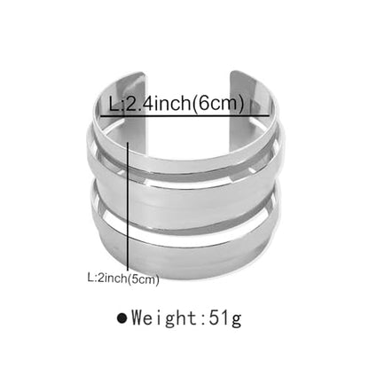14K Gold Plated Cuff Wide Bangle for Women,Simple Geometric Adjustable Statement Open Bracelet Personality Cyberpunk Band Party Jewelry Gifts - color: Silver
