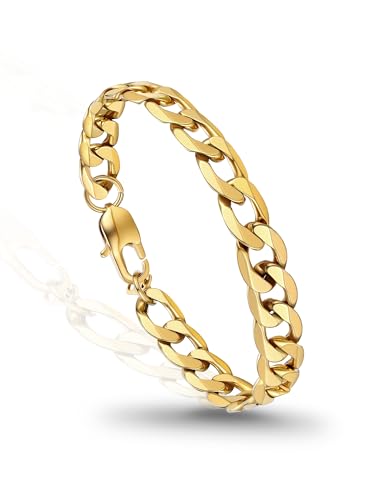 PROSTEEL Bracelets for Men, Figaro/Cuban Mens Bracelet, Silver/Gold/Black | 6/9/13mm Width, 7.5/8.3/9" Length, Stainless Steel Mens Bracelet, Durable & Non Tarnish, Chunky Jewelry with Gift Box - style: F 9mm-Cuban-Gold