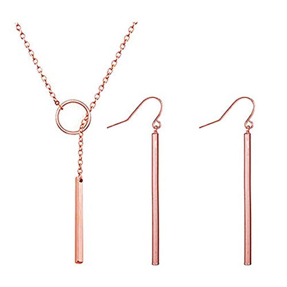 Dcfywl731 Minimal Dainty Gold Plated Dangle Earrings Layered Bar Pendant Neckalce Gold Long Y-Necklace Gold Earrings and Necklaces Set Delicate Lariat Chain Jewelry for Women - color: C1: rose gold jewelry set