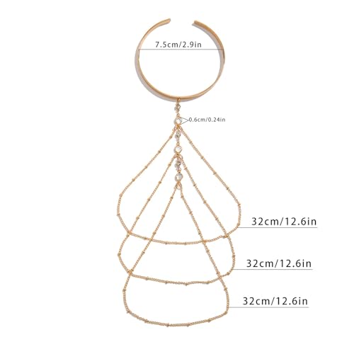 Simple Crystal Bead Tassel Upper Arm Chain Bracelet Multi-layered Bikini Armlet Rhinestone Adjustable Open Arm Cuff Bangle Bracelets Summer Beach Body Jewelry for Women - style: Gold
