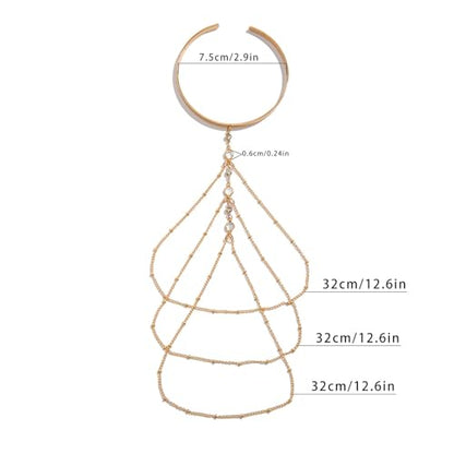 Simple Crystal Bead Tassel Upper Arm Chain Bracelet Multi-layered Bikini Armlet Rhinestone Adjustable Open Arm Cuff Bangle Bracelets Summer Beach Body Jewelry for Women - style: Gold