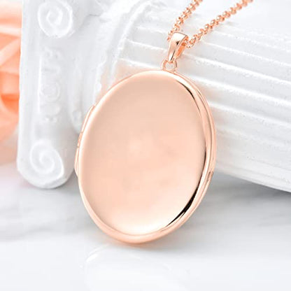 SOULMEET 10K 14K 18K Solid White Gold/Silver Minimalist Style/Infinity Sunflower Heart/Oval Locket Necklace That Holds 1 or 2 Pictures Personalized Photo Locket Necklace Letters Engraving - style: E3-Rose gold locket+photo+text