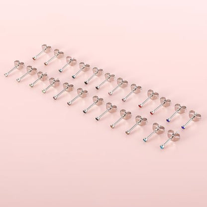 12 Pairs Surgical Stainless Steel Cubic Zirconia Birthstone Stud Earrings Heart Star Round Multicolors Stud Earrings Set for Women - style: Silver round 2mm
