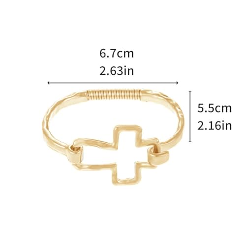 Chunky Heart Bracelet for Women Gold Silver Heart Cuff Bracelet Open Statement Love Bangle Minimalist Jewelry - color: Gold Cross