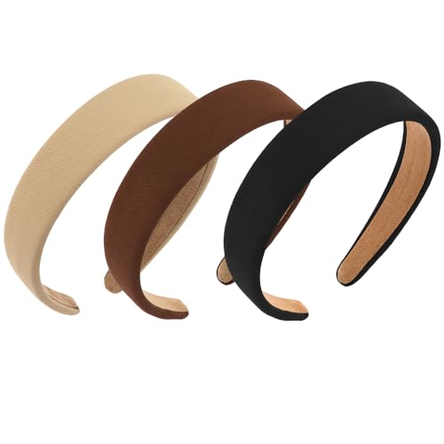 TODDER 3PCS Padded Headbands for Women Girls Wide Thick Non Slip Headbands for Women's Hair Cute Headband for Girls Fashion Accessories for Women 3PCS Neutral Color