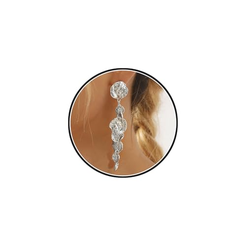 14K Gold Irregular Round Dangle Earrings for Women,Unique Statement Long Geometric Tassel Hanging Earrings Charm Anniversary Party Jewelry Gifts - color: Silver