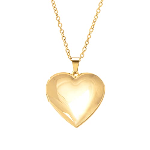 Paialco Heart Shaped Locket Pendant Necklace for Women - color: Yellow-Smooth
