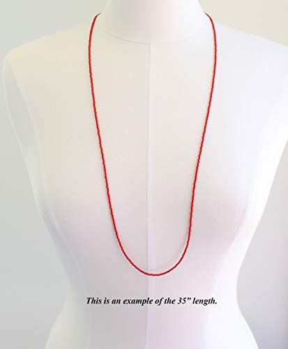Kathy Bankston Red Seed Bead Necklace, Thin 1.5mm Single Strand Beaded Necklace - color: Matte Opaque Cherry Red