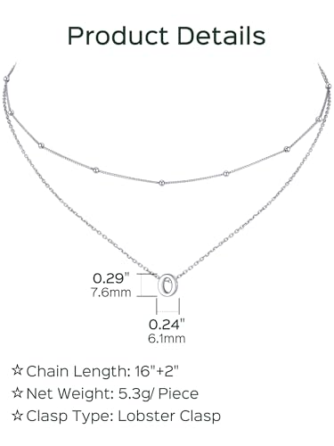 ChicSilver Layered Initial Necklace for Women, 925 Sterling Silver Personalized Letter A-Z Pendant Necklaces, Hypoallergenic Silver Choker with Adjustable 16" Rolo Chain, Dainty Birthday jewelry - style: O