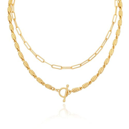 Layered Necklaces for Women 14k Gold Plated Chain Necklace Trendy Dainty Toggle Clasp Chunky Cuban Link Paperclip Chain Jewelry Gift - style: Style 5：Paperclip+Chunky Chain