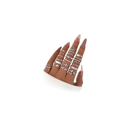 iF YOU 25 Pcs Gold Stackable Ring Set for Women, Chunky Knuckle Finger Midi Rings, Silver Simple Stacking Cute Rings Pack Trendy Stuff Jewelry Gift - style: 24 Silver thin rings