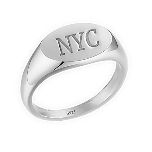 925 Sterling Silver Personalized Oval Design Signet Initial Ring Custom Made with 3 Letters - color: Silver
