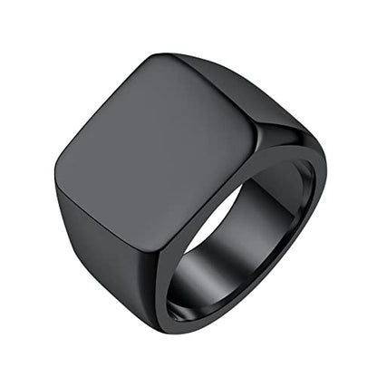 FindChic Customized Signet Photo Rings Square/Heart/Round Chunky Band Ring Stainless Steel/18K Gold Plated/Black Size 7 to 14 Personalized Jewelry for Men Women, Send Gift Box - color: 01. non-customized square (black)
