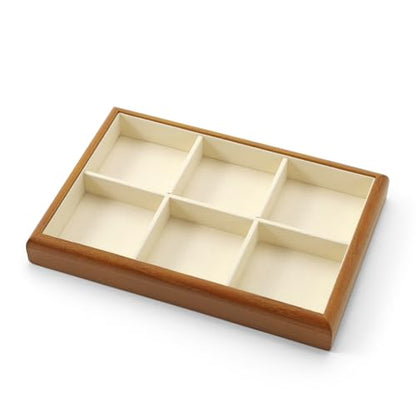 Oirlv Wood 6-Compartment Jewelry Tray | Solid Wood Frame, Soft Microfiber Lining, Holds Rings/Earrings/Bracelets, Sturdy and Attractive, Great for Drawers - color: Cream, size: 6 grid