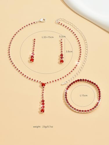 MIFYNN Rhinestone Wedding Set for Women Sparkle Crystal Earrings Necklace Bracelet Jewelry Set Wedding Party Prom Jewelry Set for Brides Bridesmaid - color: Red