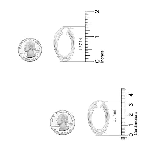 LeCalla 925 Sterling Silver Chunky Hoop Earrings | 14K Two-Tone Three-Tone Hoop Earrings | Intertwining Oval Shape Polished Twisted Hoop Earrings for Women - color: Chunky Silver 35mm