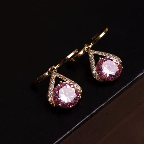 Sonateomber Gold Silver Small Hoop Dangle Earrings for Women, Trendy Dainty Rhinestone CZ Dangling Prom Wedding Leaf Flower Snowflake Butterfly Starfish Fashion Jewelry Gift - color: Pink