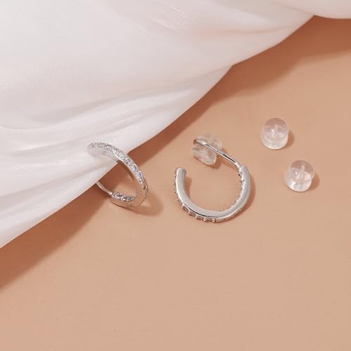PLOMFOV Clip On Hoop Earrings for Women 14K Gold Plated Non Pierced Earrings Clip On Hoops Small No Piercing Fake Hoop Earrings 14mm - color: Silver