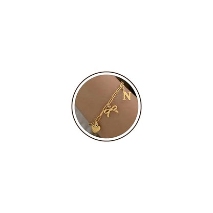 14K Gold Plated Bracelet for Women Simple Jewelry Initial A-Z Bracelet Dainty Chain Gifts for Women Birthday Unique Dainty Letter Charm Bracelet with Bow Anniversaries Gifts for Mother Her Jewelry Gift - style: N