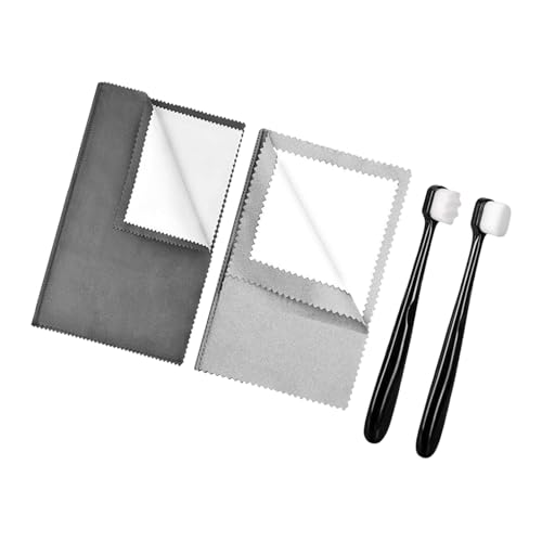 Yiju 2 Pieces Jewelry Cleaning Cloth Silver Cleaning Cloth Kit Silver Jewellery Cleaner Kit Double Sided Use Multifunctional with 2 Brush Flannel PP, Light Gray Dark Gray - color: Light Gray Dark Gray