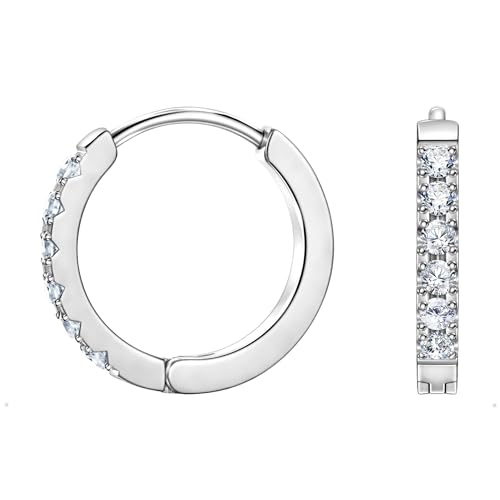 Birthstone Huggie Hoop Earrings for Women, Cubic Zirconia Small Hoops | 316L Surgical Steel, 18K Gold or Silver, 6-10mm, Hypoallergenic Waterproof, Cartilage Piercing, Birthday Gift - color: 04 APR. Clear Crystal - Silver, size: 10mm