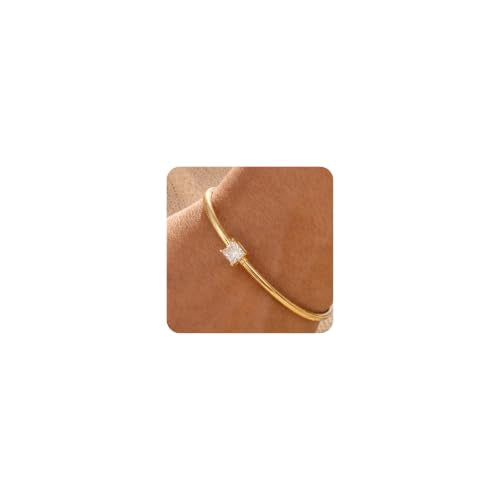 Gold Cuff Bracelets for Women, 14K Gold Plated Dainty Open CZ Cuff Bracelet Adjustable Stackable Open Bangle Bracelet Birthday Jewelry Gift for Her - color: Square CZ-Gold