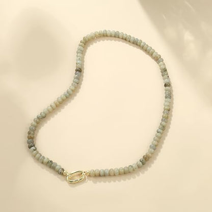 CONRAN KREMIX Colorful Stone Beaded Necklace for Women,Natural Gemstone Bead Choker Necklaces Boho Summer Beach Layering Necklace Jewelry Gift for Women - color: Shining Stone