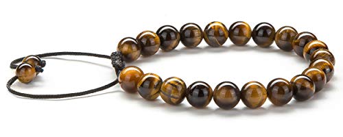 Men Women 8mm Tiger Eye Stone Beads Bracelet - color: Tiger Eye Stone-21018