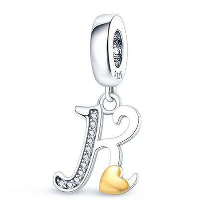 HappyStar Sterling Silver Letter Charms for Bracelets Alphabet Initial Dangle Charms Bead fit Pandora Bracelets Jewelry Gifts for Women - color: Letter charms K
