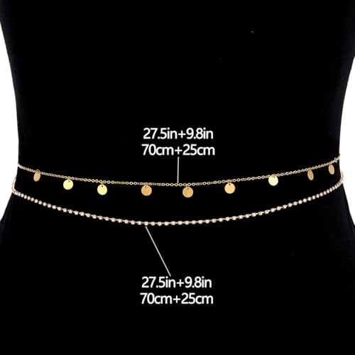 Tgirls Gold Waist Chain for Women Rhinestone Layered Belly Chains Beads Body Chain Heart-Shaped Beach Body Jewelry for Summer - style: Rhinestone