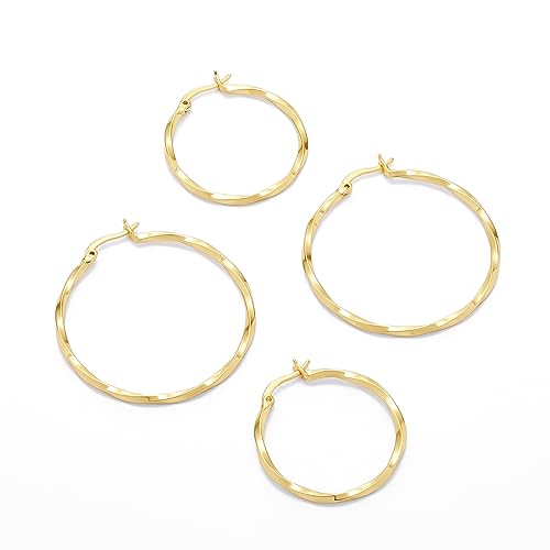 Amazon Essentials Gold Plated and Silver Plated Textured Hoop Sets - color: Yellow Gold, style: Gold Twisted
