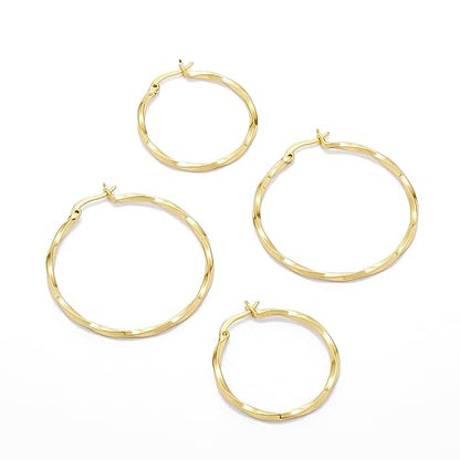 Amazon Essentials Gold Plated and Silver Plated Textured Hoop Sets - color: Yellow Gold, style: Gold Twisted