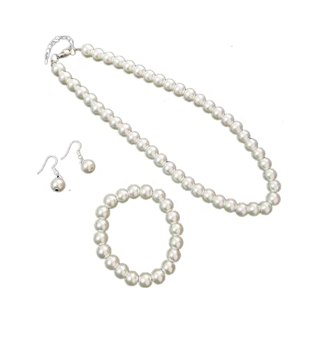 tenghong2021 Fashion Classic Faux Pearl Jewelry Set Necklace Bracelet Earrings for Women Best Gift - color: Beige