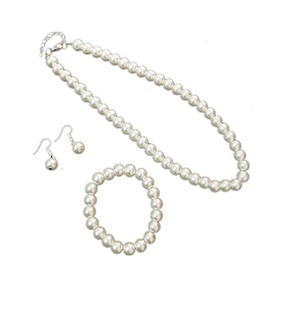 tenghong2021 Fashion Classic Faux Pearl Jewelry Set Necklace Bracelet Earrings for Women Best Gift - color: Beige