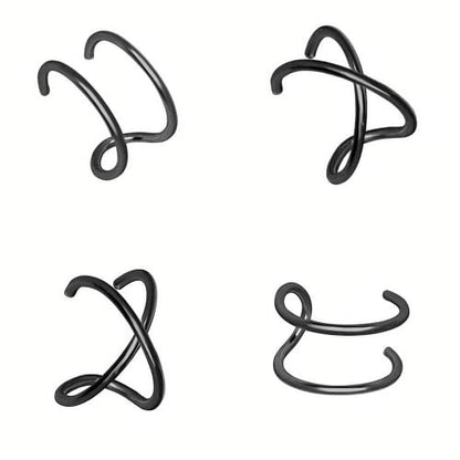 4PCS Helix Ear Cuff Cartilage Earring No Piercing Earcuff, 925 Sterling Silver,14K Gold Simple Criss Cross Double Lines Adjustable Ear Cuffs Minimalist Women Girls Men Clip On adornment Set - color: black