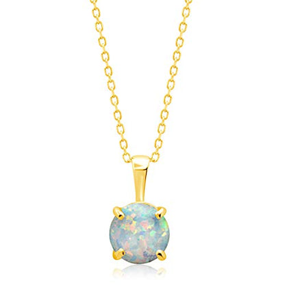 MAX + STONE 14k White or Yellow Gold Gemstone Round Pendant Necklace for Women 6mm Solitaire Birthstone with 18 Inch Cable Chain - color: Created Opal