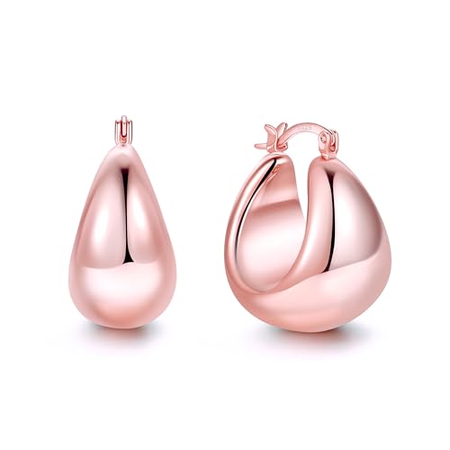 OOOPEL Gold Hoop Earrings for Women,925 Sterling Silver Chunky Hoop Earrings Hypoallergenic Lightweight 14K Gold Plated Thick Gold Hoops for Women 22mm 26mm - color: rose gold-26